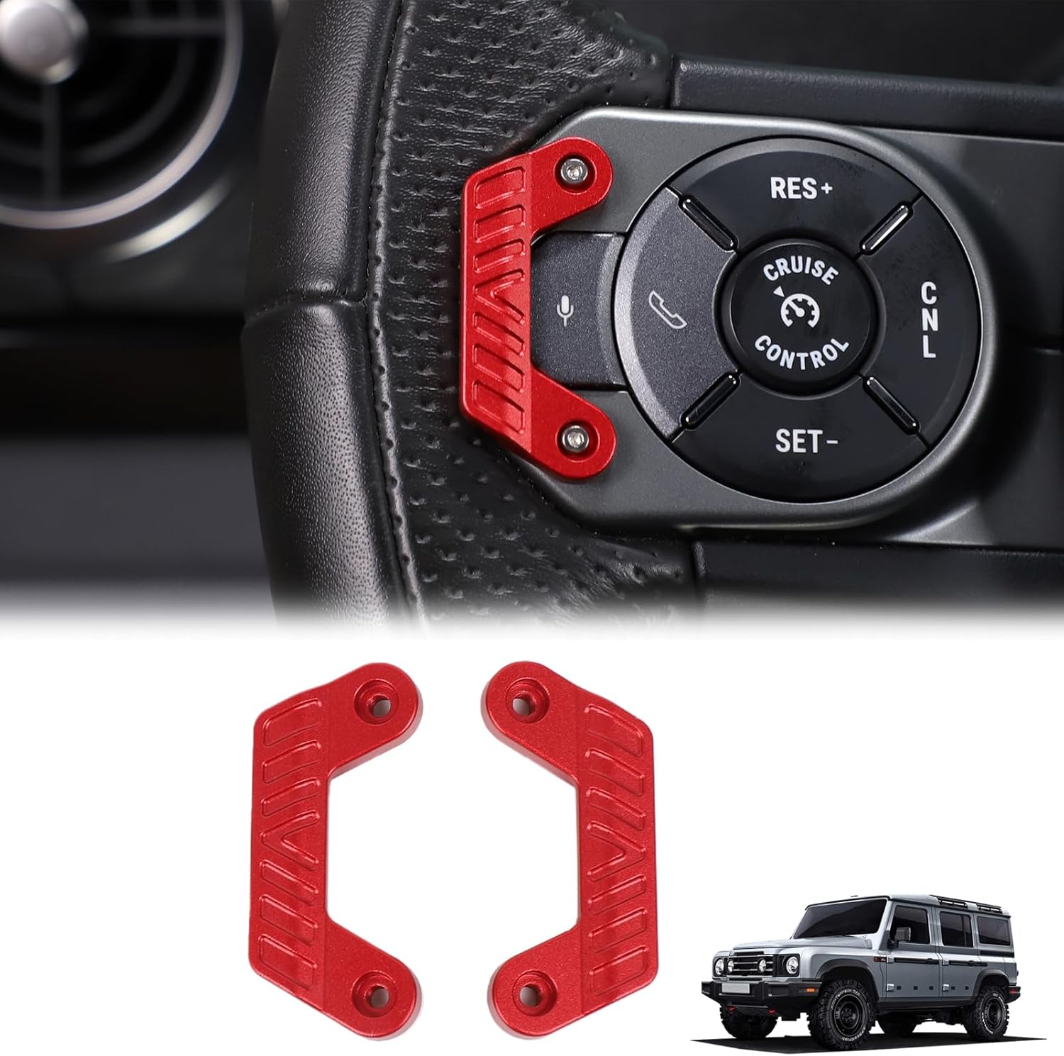 Compatible with INEOS Grenadier Accessories 2020-2024 2025 Steering Button Guards, Aluminum Alloy Steering Button Anti-Misoperation Raised Pad (Red)