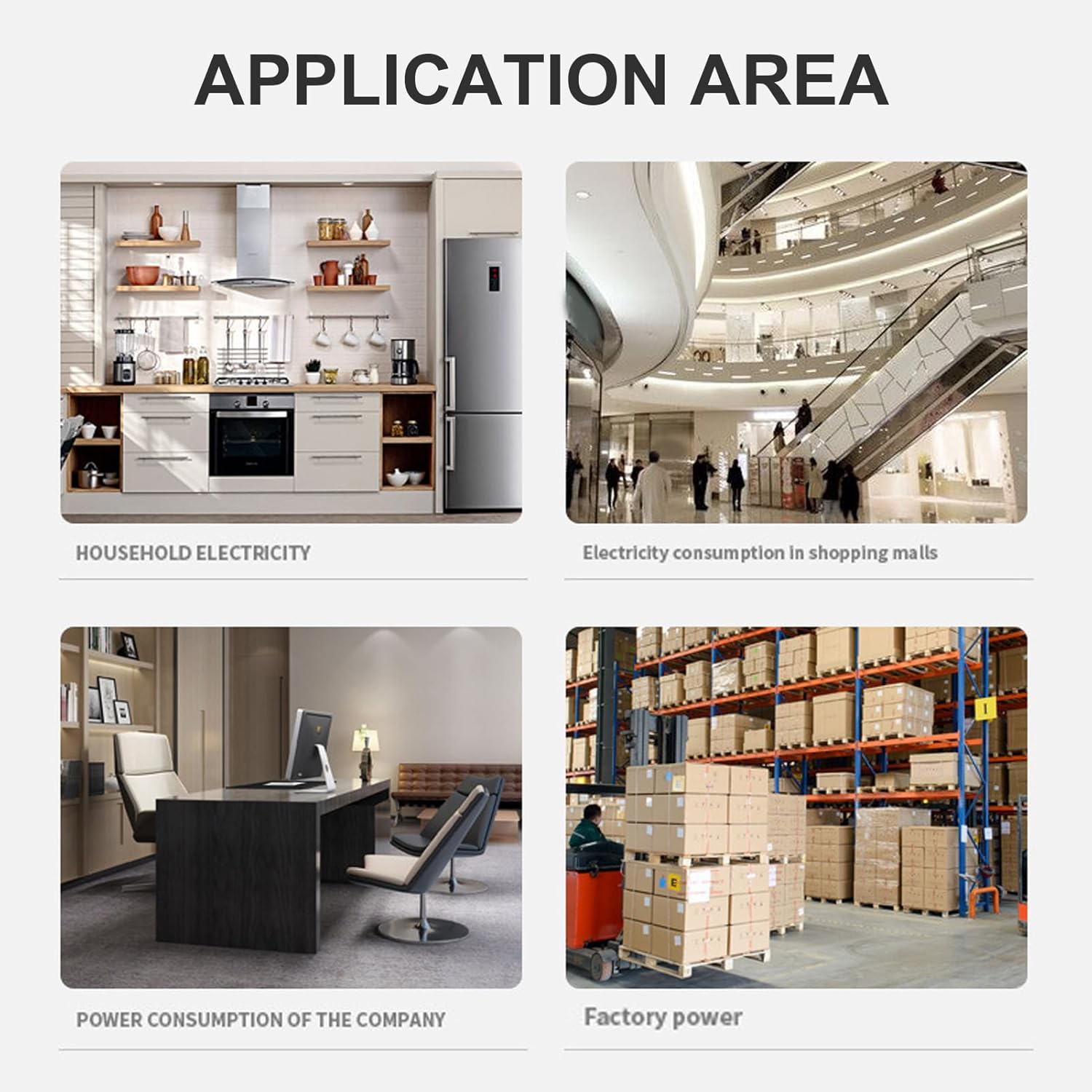 Application areas for the WALFRONT ATS including household, shopping malls, company power, and factory power