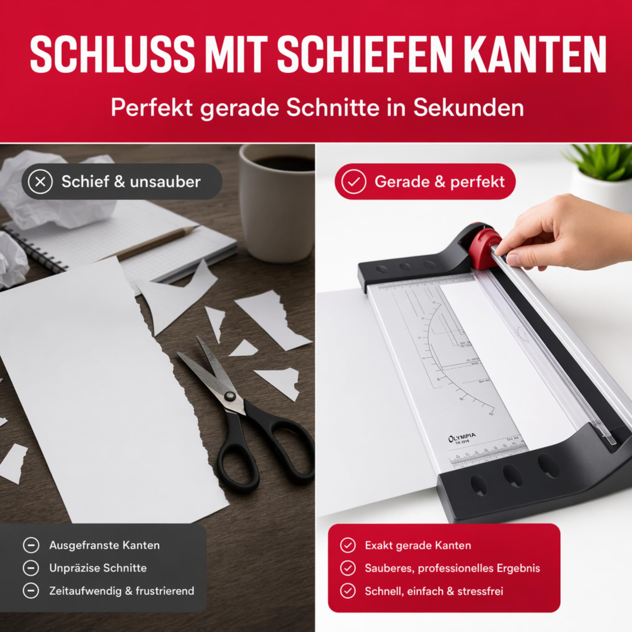 Olympia TR 3210 Rollenschneider A4 bis zu 10 Blatt Solide Metallplatte als Papierauflage | Ideal für Bastelarbeiten im Büro. Die kompakte Papierschneidemaschine mit sicherem Rundmesser eignet sich perfekt für Fotos