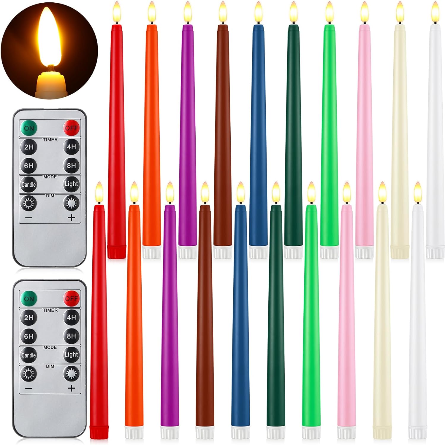 Retisee 20 Pcs Flameless Taper Candles with Remote Timer