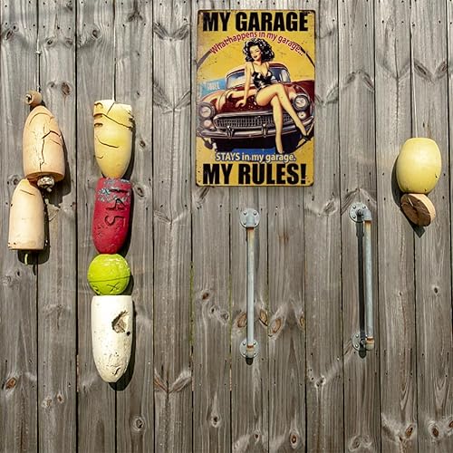 Miniatura 5 de 1 letrero de metal vintage de 11.81 x 7.87 pulgadas, letrero retro de Iron My Garage My Rules de aspecto oxidado, póster para mujer, para el hogar,