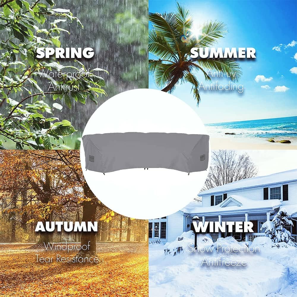 Patio Sectional Curved Sofa Protector Cover Waterproof Heavy Duty 420D Oxford Outdoor Sectional Curved Couch Sofa Furniture Covers with Windproof Reinforced Buckles (190.16x38.98x36.22in)