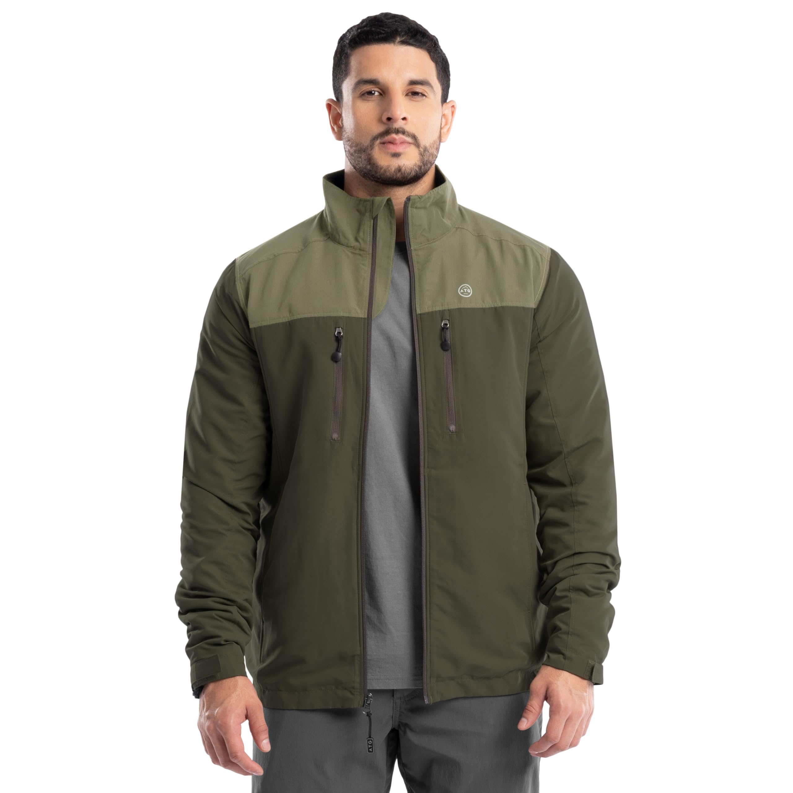 Atg Men's Olive Green By Wrangler Color Block Performance Full Zip Jacket, M