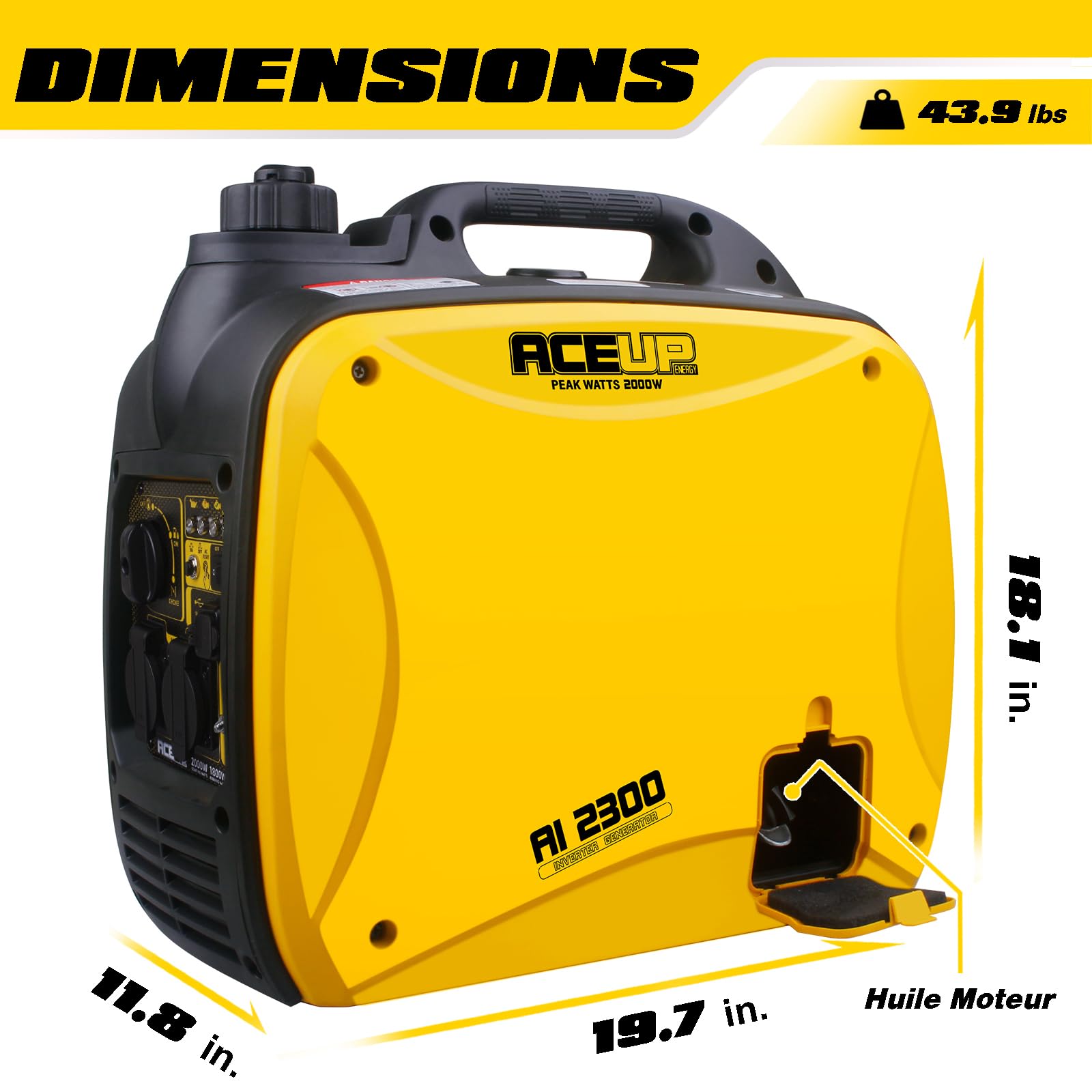 Aceup Energy 2000W Groupe Électrogène Inverter Silencieux 19,9Kg | Prises 230 V USB Protection surcharge Générateur Onduleur à Essence 4 Temps Portable pour Usage Domestique et Camping