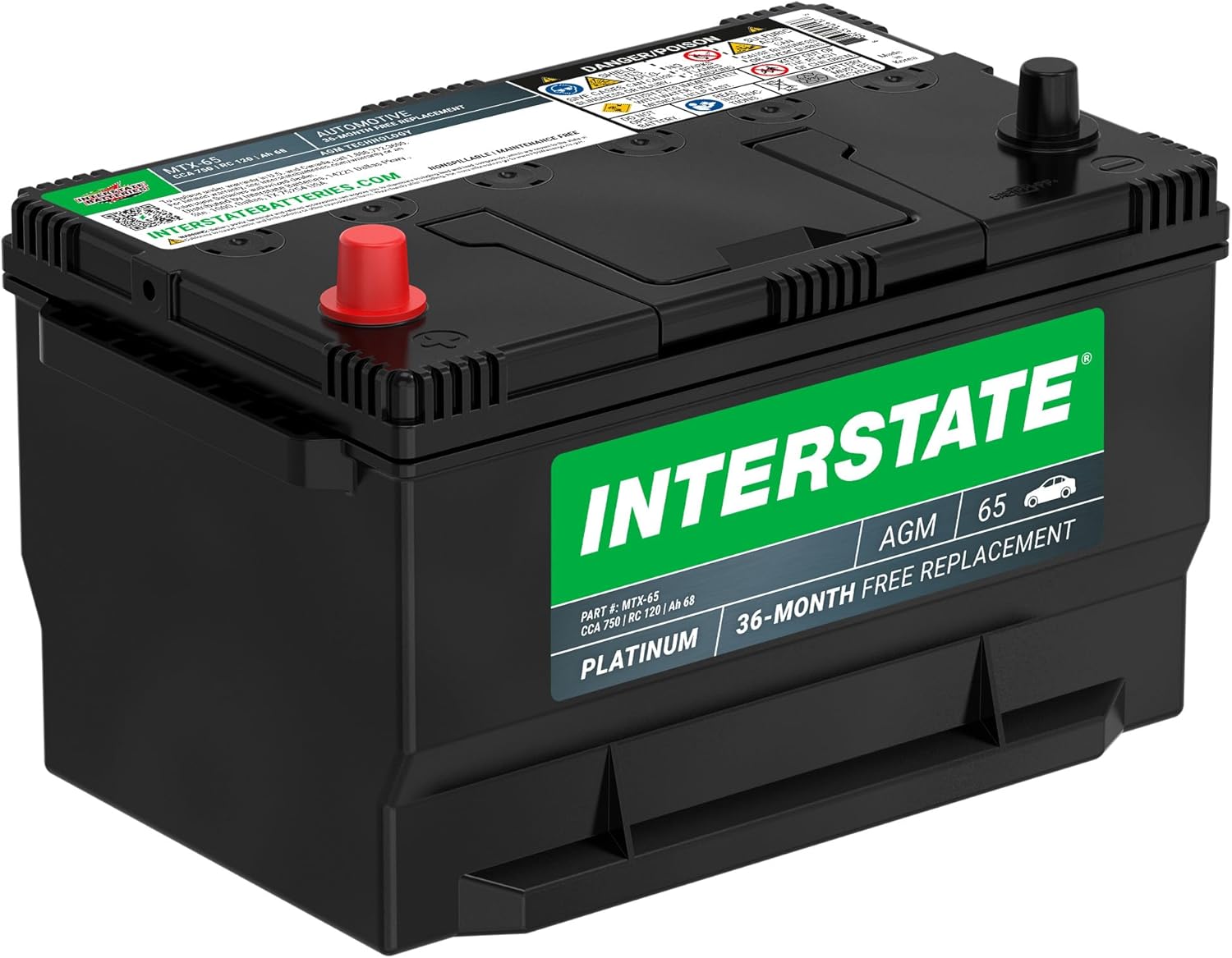 Interstate Batteries Automotive Battery 12V 68Ah (Group Size 65) 750CCA SLI AGM Auto Battery Replacement for Cars, SUVs, Sedans, Trucks (MTX-65)