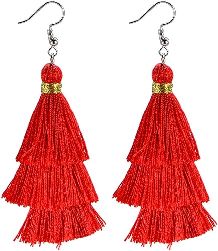 AD Beads Fashion aretes con cuentas de cristal seda Borla 3 capas Flequillo Cuelgan aretes de diseñador de bisutería