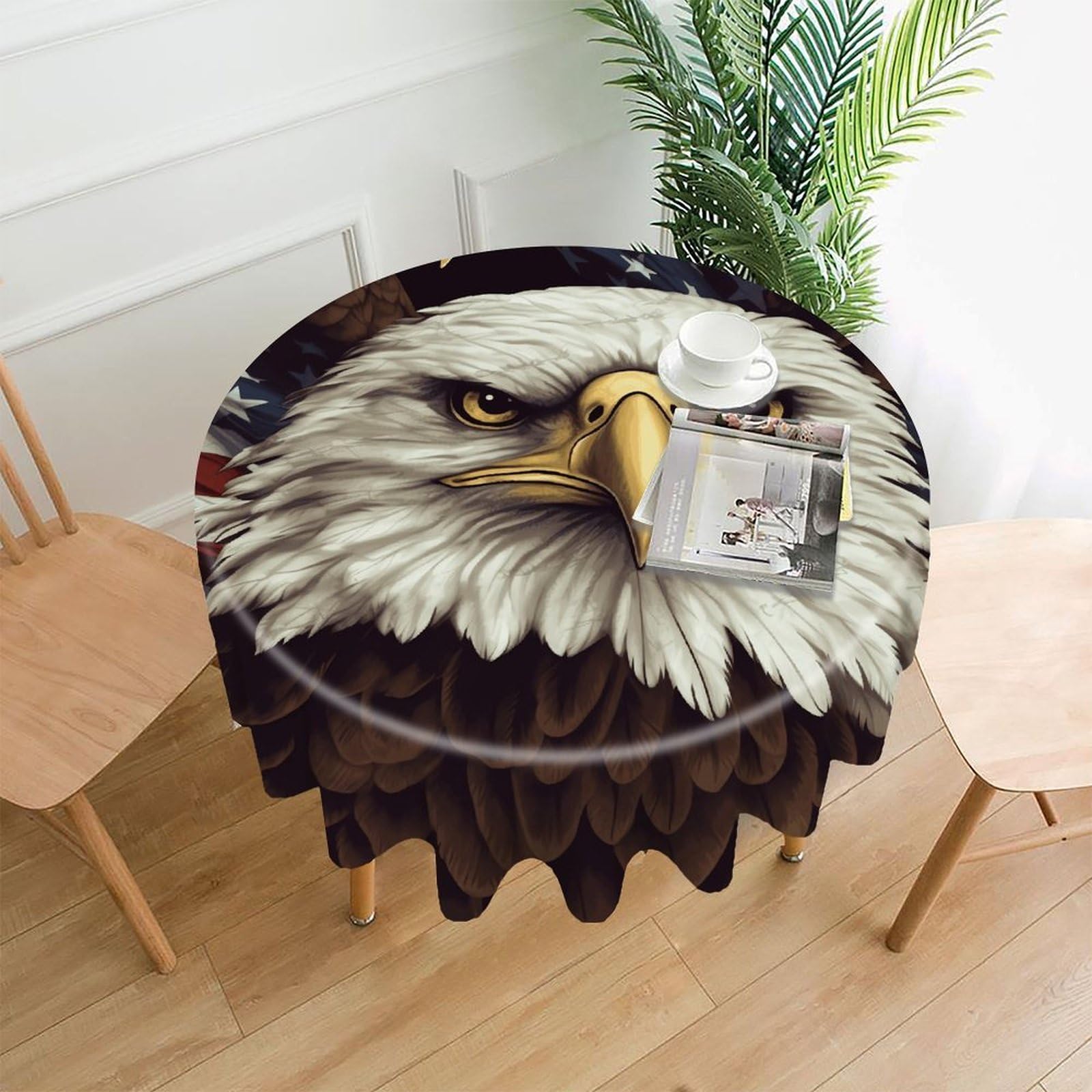VstaDank Bald Eagle Tablecloth Easy to Clean Polyester Round Table Cover Washable Round Table Cloth Wrinkle-Free Circle Decoration Tablecloth for Kitchen Dining Room 60"