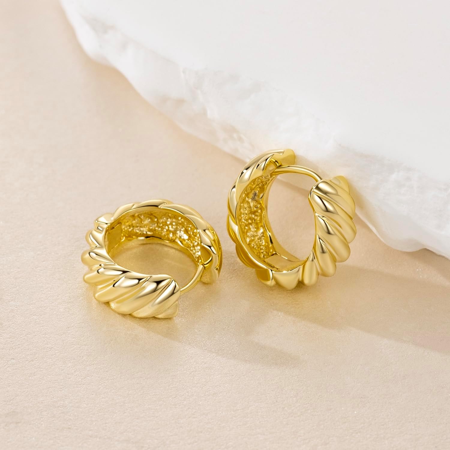 14K Gold Hoops Earrings 14 Karat Gold Hoop Earrings Twisted Thick Small Hoop Earring Mini Hoops Earring Hinged Snap Back 16mm