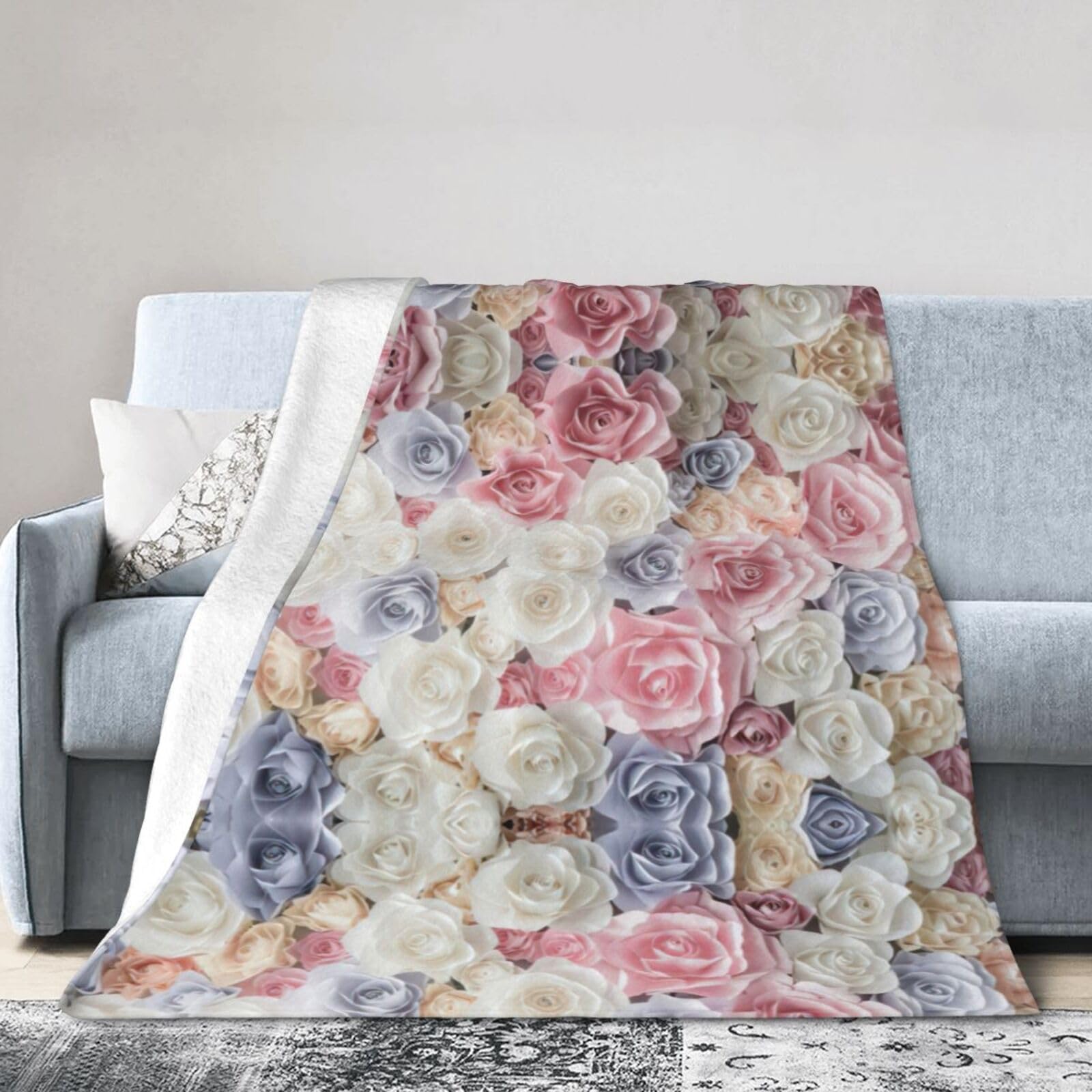 Couverture de voyage flanelle rose, plaid thermique contre le froid