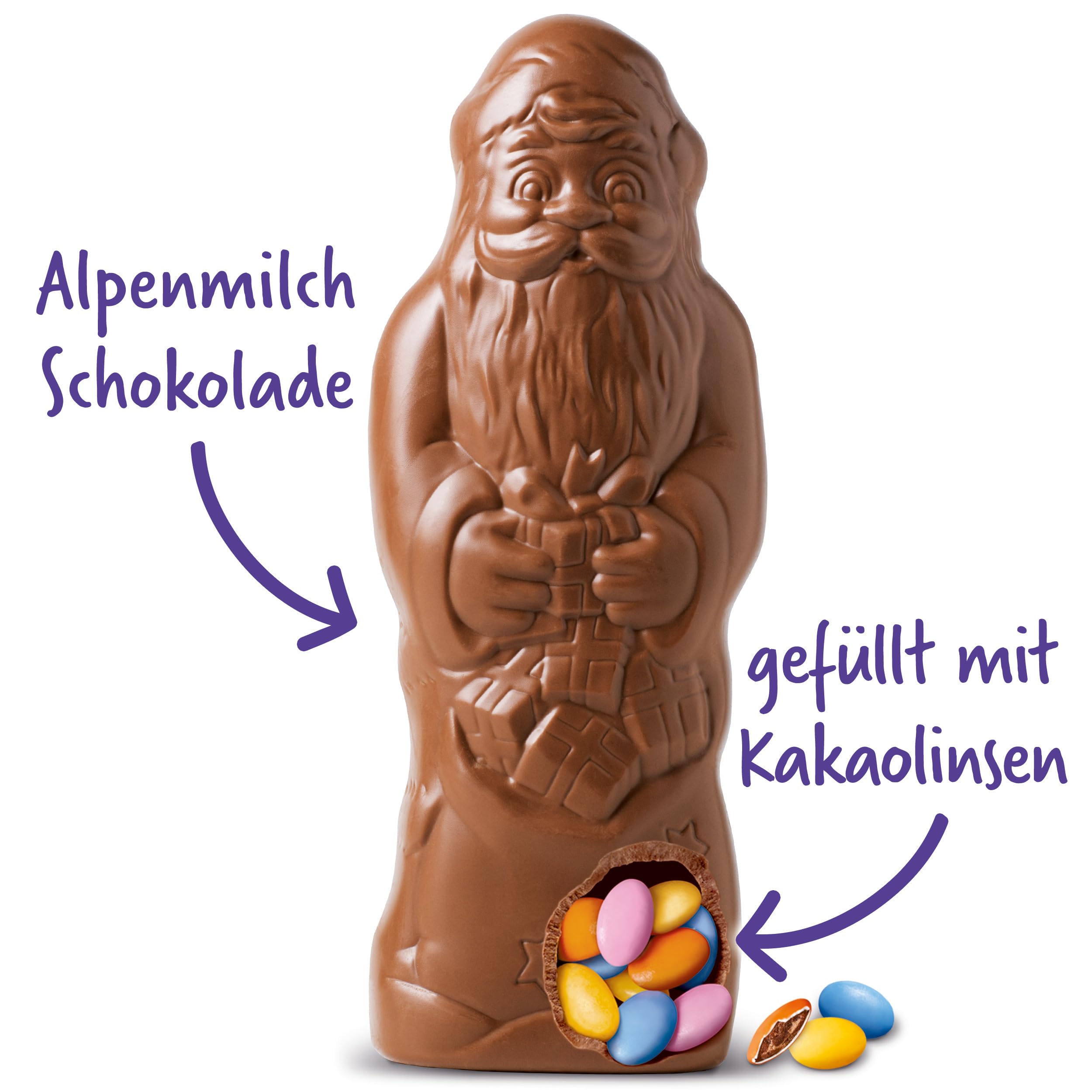 Milka Schüttel Mich Weihnachtsmann – 24 x 61 g – Zarte Alpenmilch-Schokolade gefüllt mit bunten Kakaolinsen