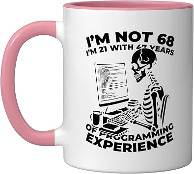 68th Birthday Coder Programmer - Programming 68 Years Old Ceramic Mug, Pink/White