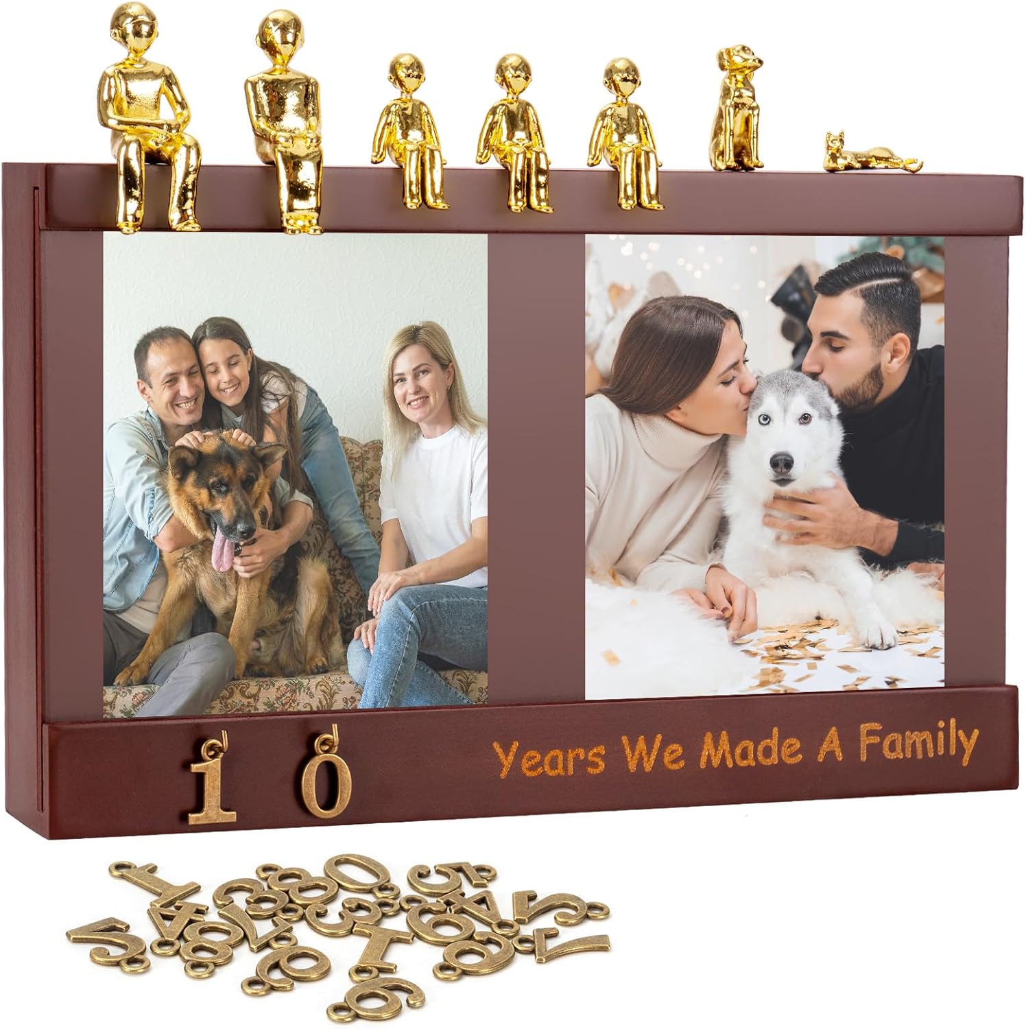 Personalized Romantic Wedding and Anniversary Keepsake Box with Family Statue - Wooden Memory Picture Box for Cherished Keepsakes and Ticket Storage - Elegant Couple Gift - Brown
