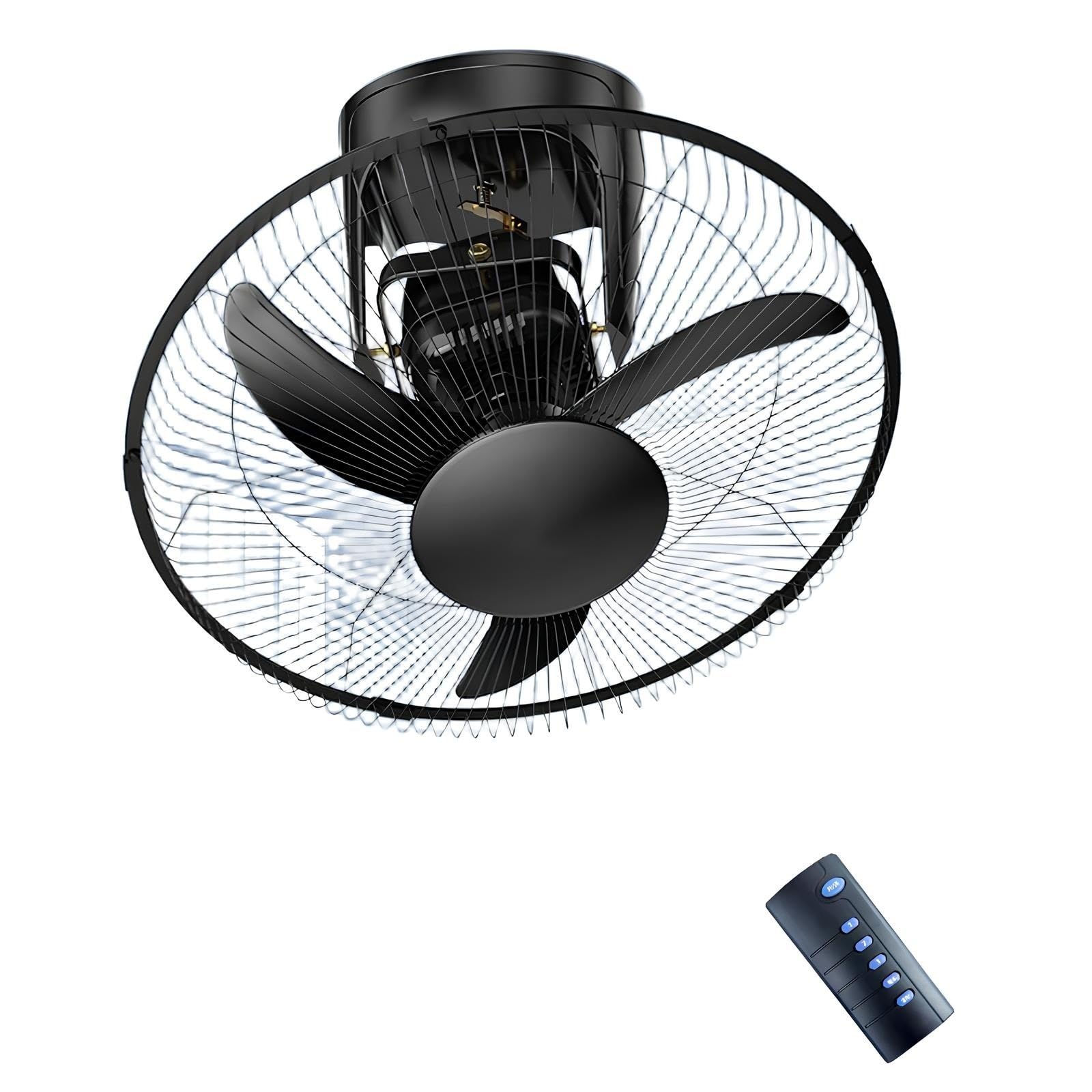 PQPQLI Black Ceiling Fan with Remote, 360° Rotation, 3 Speeds