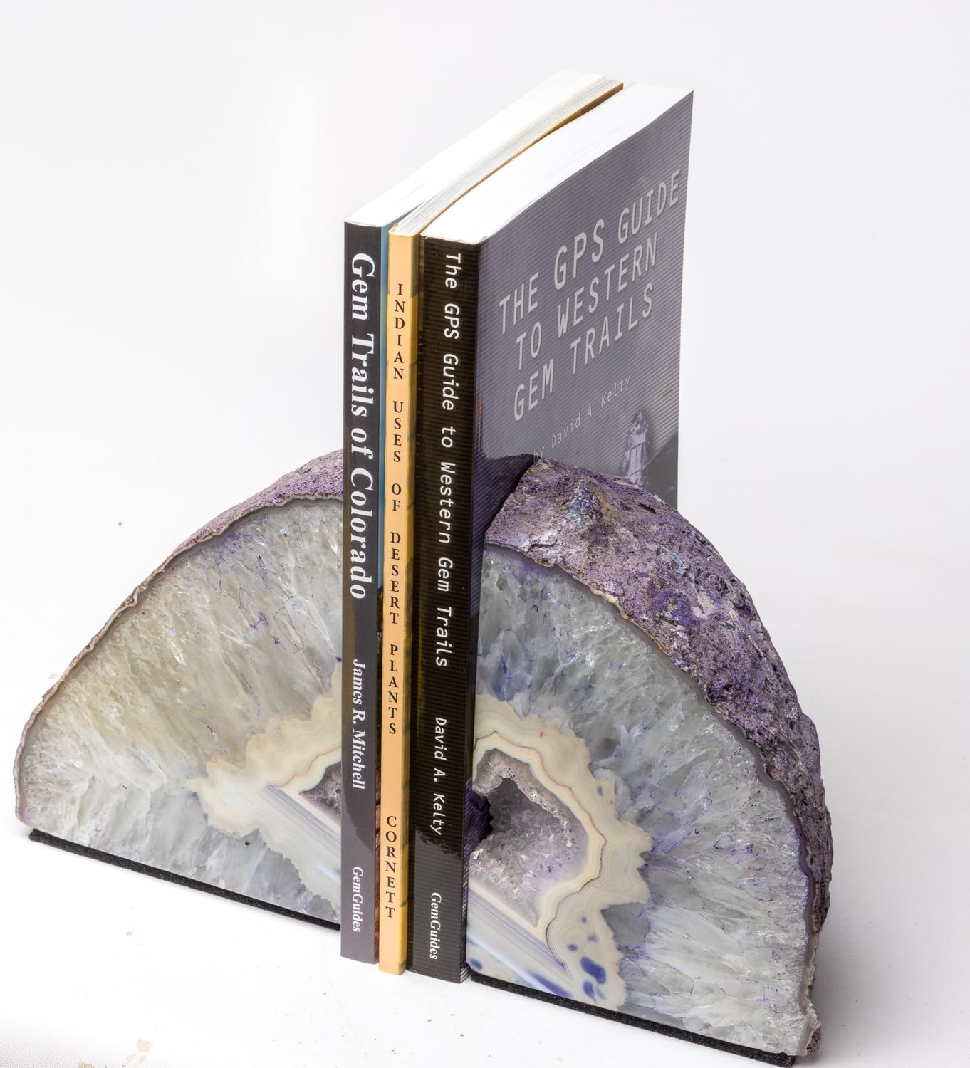 AMOYSTONE Teal Agate Bookends Geode Book Ends Heavy Duty Bookend Holder Decor Wth Rubber