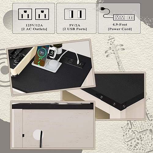 Miniatura 7 de Soporte grande para tocadiscos con estación de carga y luces LED, mesa de almacenamiento de discos de vinilo blanco con capacidad para hasta 230