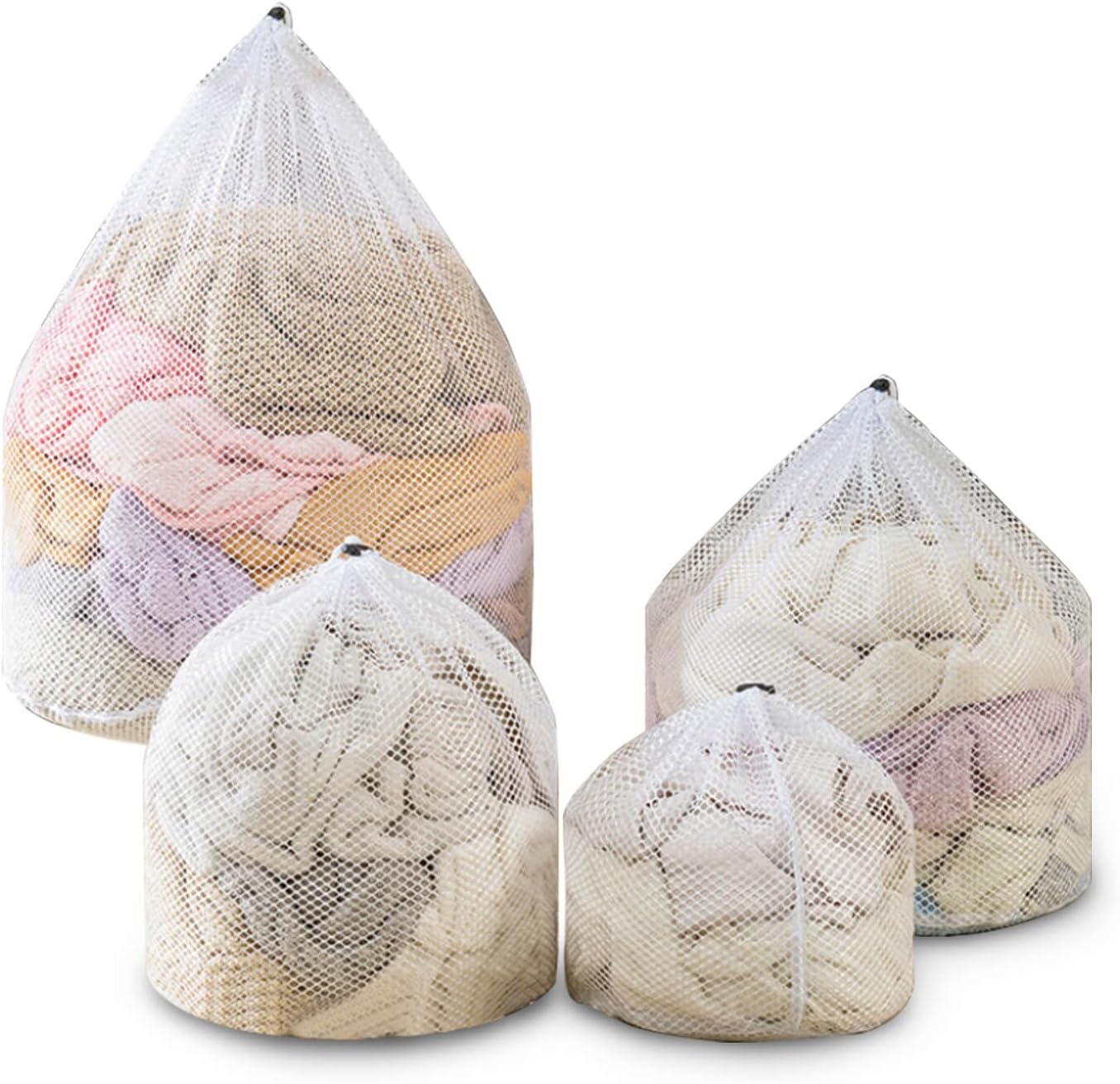 4 pcs Commercial Mesh Laundry Bag - Sturdy Mesh Material with Drawstring Closure. Ideal Machine Washable Laundry Bag for Factories, College, Dorm and Apartment Dwellers(4Set-M,L,XL,XXL)