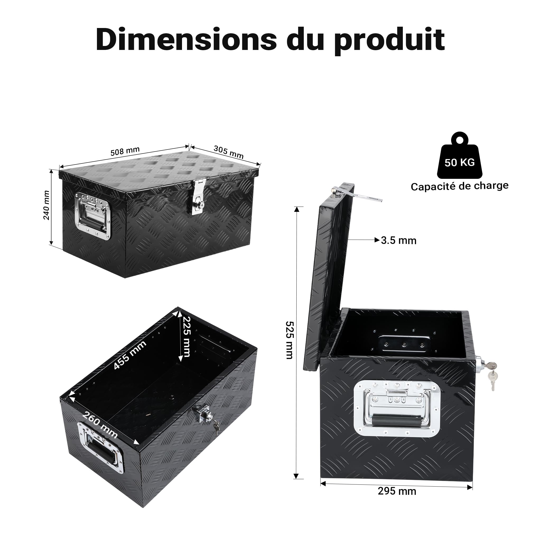 XPOtool Werkzeugbox Alu 50,8x30,5x24cm Schwarze Transportbox Werkzeugkiste inkl. Schlüssel