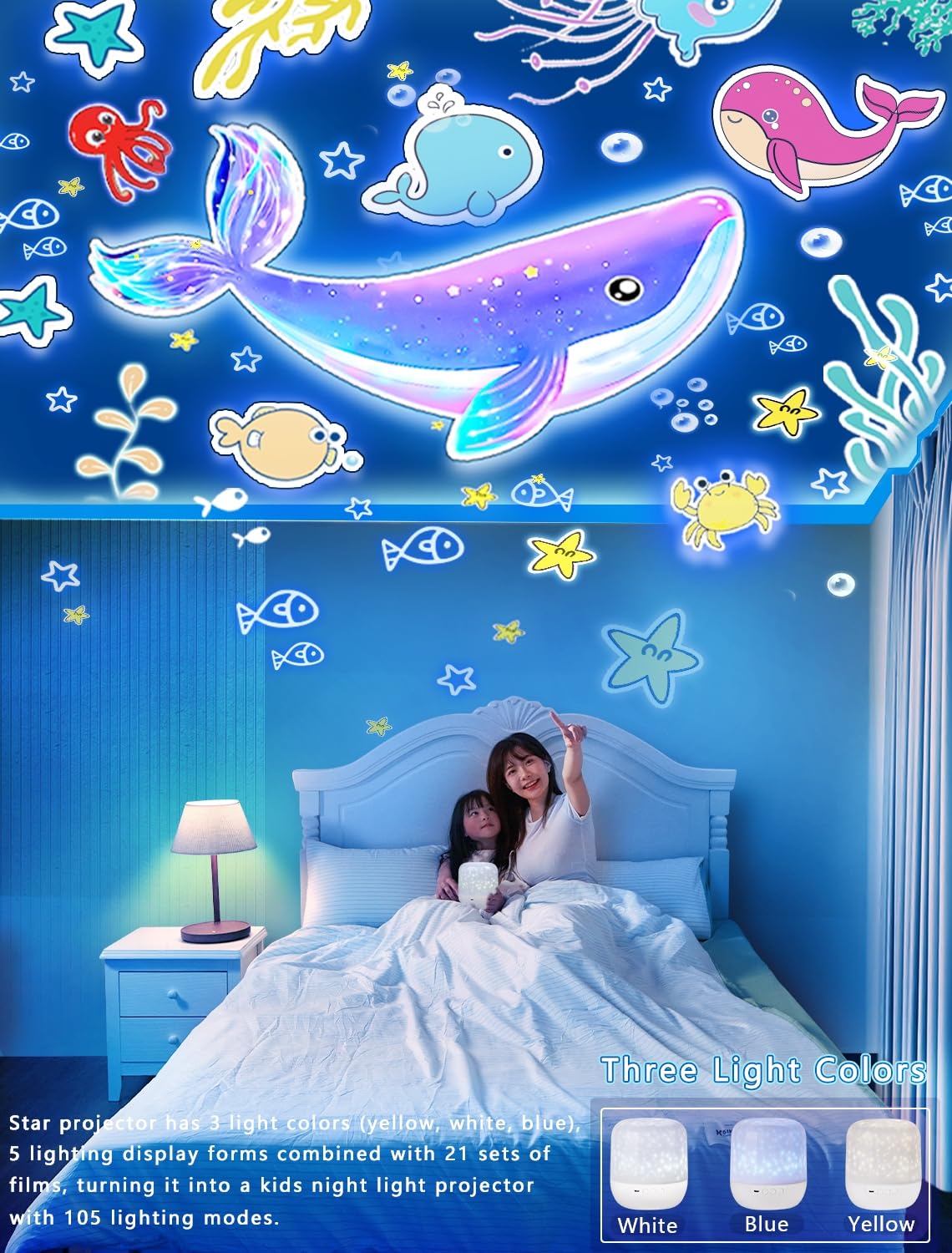21 Sets of Films Projector Night Light for Kids Kids Night Light Projector for Bedroom Ceiling Star Galaxy — view 4