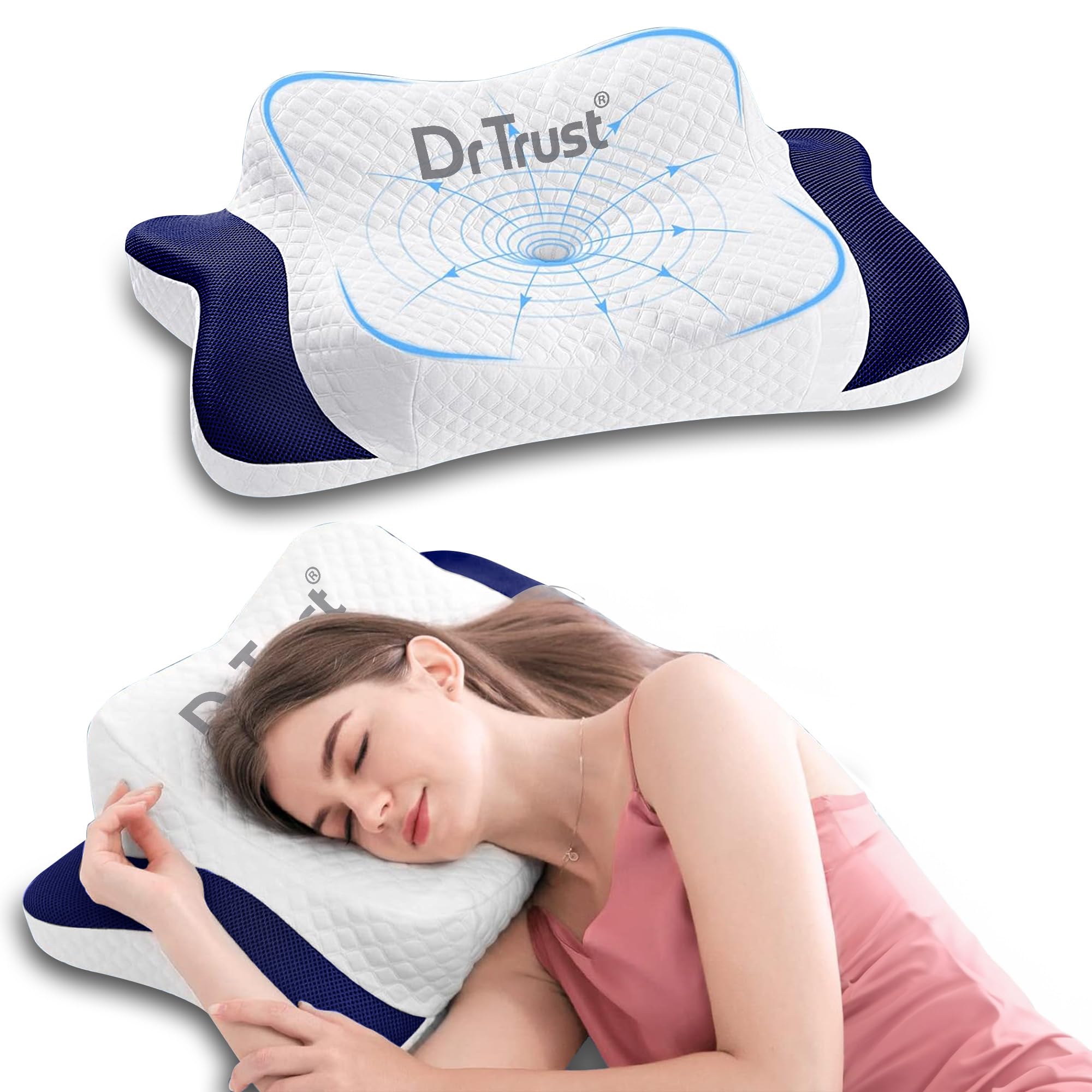 Dr Trust USA 399 Cervical Butterfly Pillow for Neck & Shoulder Pain Relief, Orthopedic Memory Foam Pillow with Ergonomic Contour Design, Dual Height Support