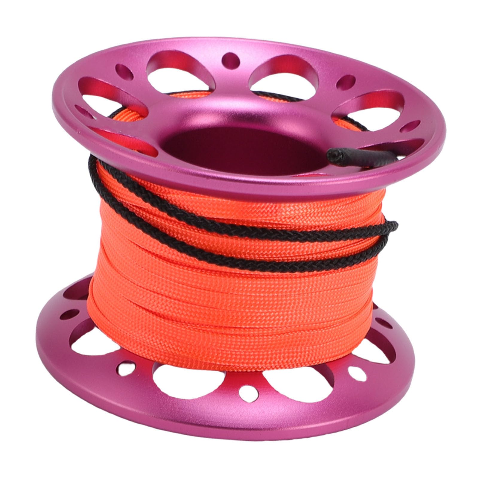 Fabater Dévidoir de plongée sous-Marine, Bobine en Alliage d'aluminium pour épaves et grottes, avec Fil Haute visibilité de 15 m et Mousqueton à Double extrémité, pour Les activités (Rose Rouge)