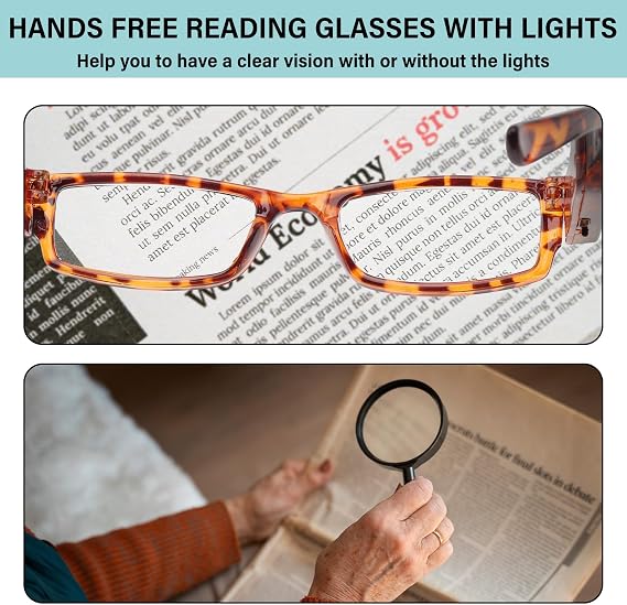 Rechargeable Magnifying Glasses Reading Glasses with Light Bright LED Reader Lighted Magnifying Eyewear for Women Men