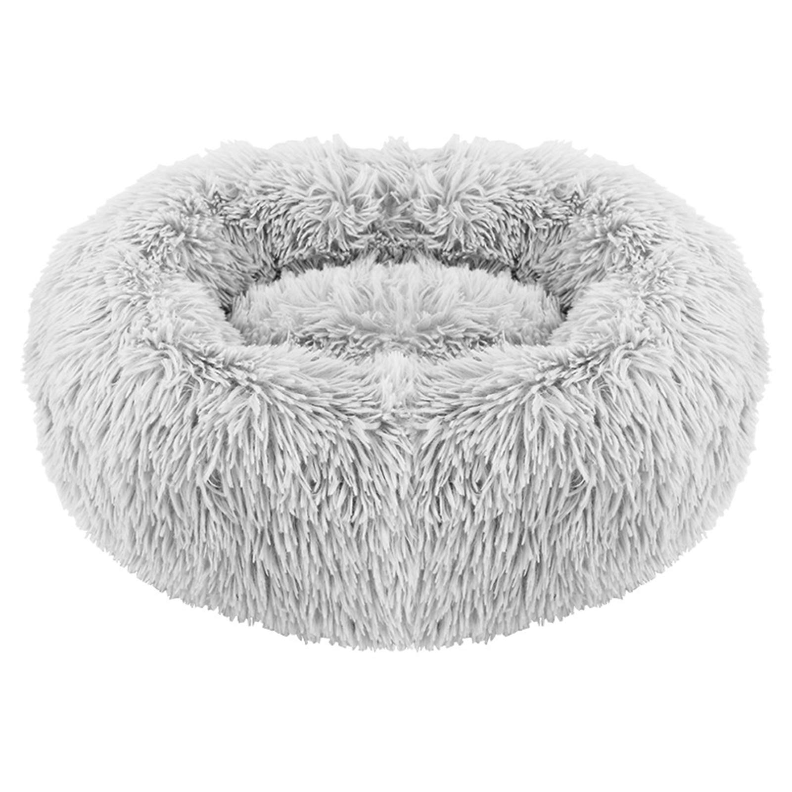 Cuscino rotondo a forma di ciambella per animali domestici, in peluche, cuscino autoriscaldante, lavabile, ultra morbido, per migliorare il sonno, grigio, S, 50 cm (grigio, M60 cm)