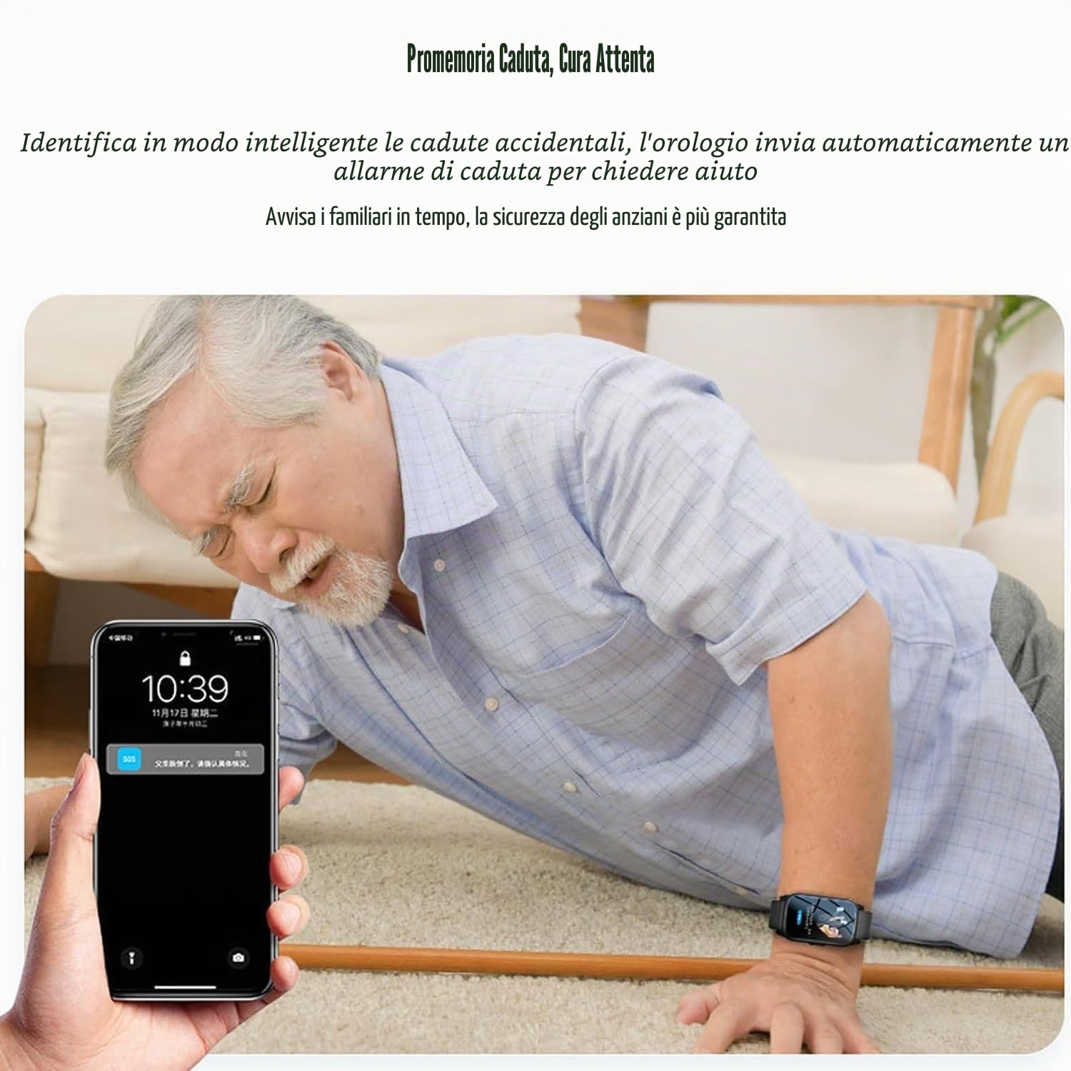 Generico Orologio Intelligente Anziani Rilevamento delle Cadute Smartwatch Bracciale SOS GPS 4G Funzione di Chiamata Braccialetto Intelligente Impermeabile IP67 per Demenza e Alzheimer (Rosso)