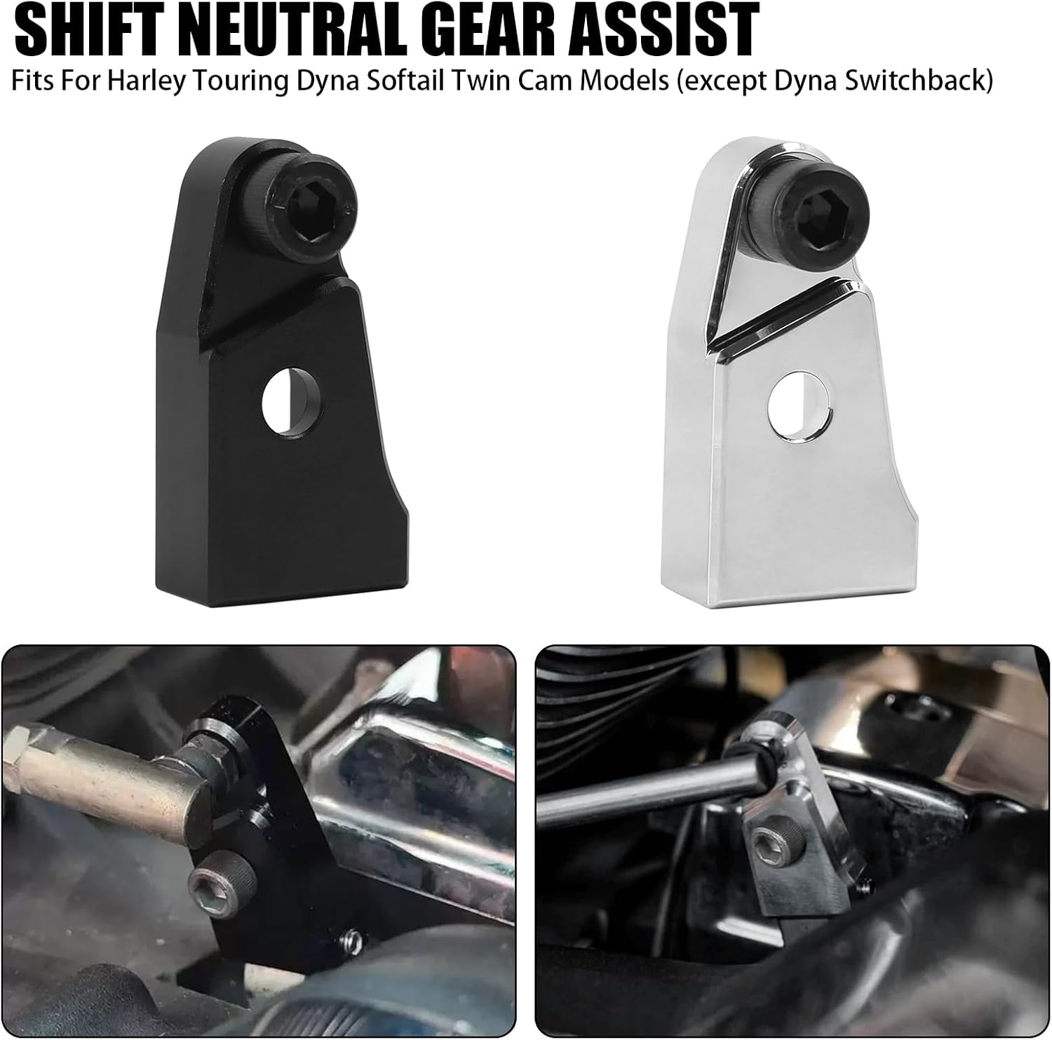 H RUO Motorcycle Shift Neutral Gear Assist Kit Aluminium for Harley Touring Road King Street Glide FLHT Dyna Softail Fatboy Twin Cam (Silver)