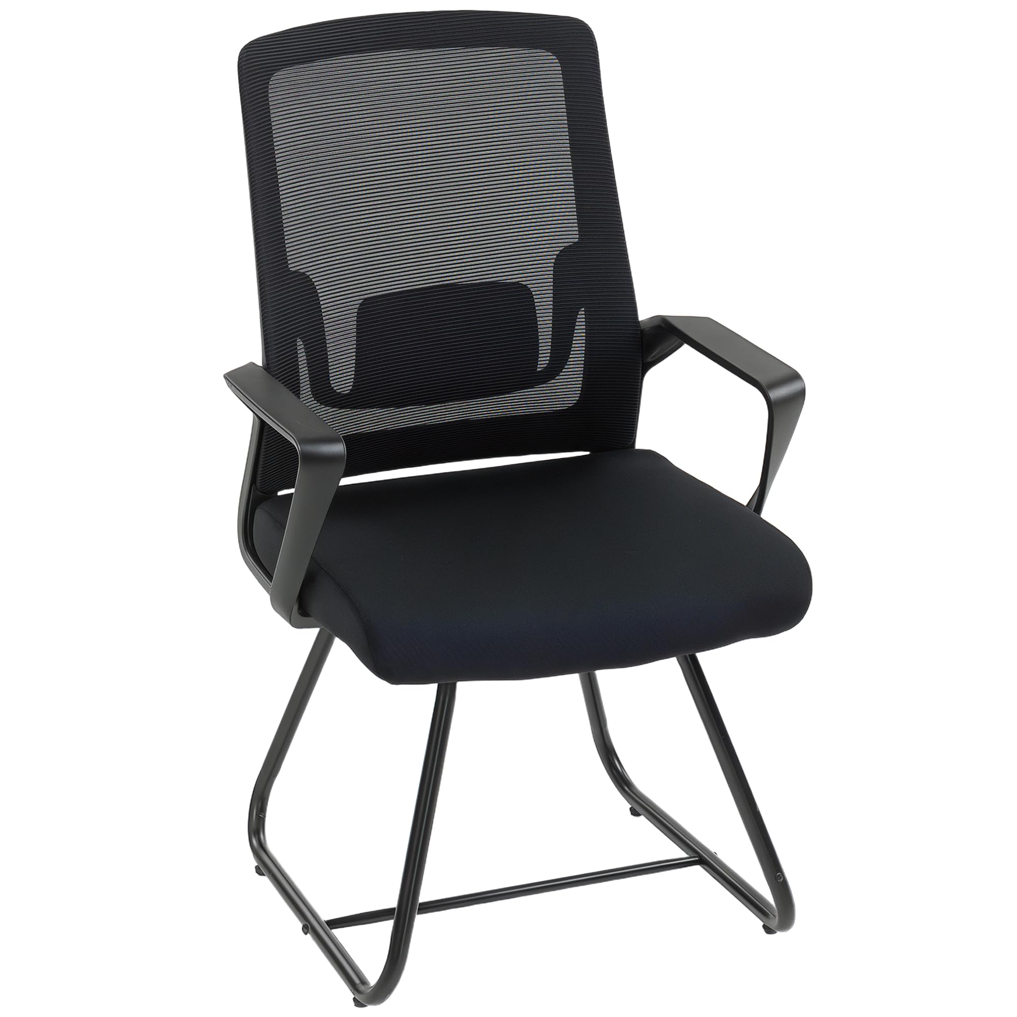 HOMCOM Chaise de Bureau sans roulettes, Chaise Ergonomique avec accoudoirs pour Salle d'attente et de conférence, Chaise pour invités et visiteurs, Noire