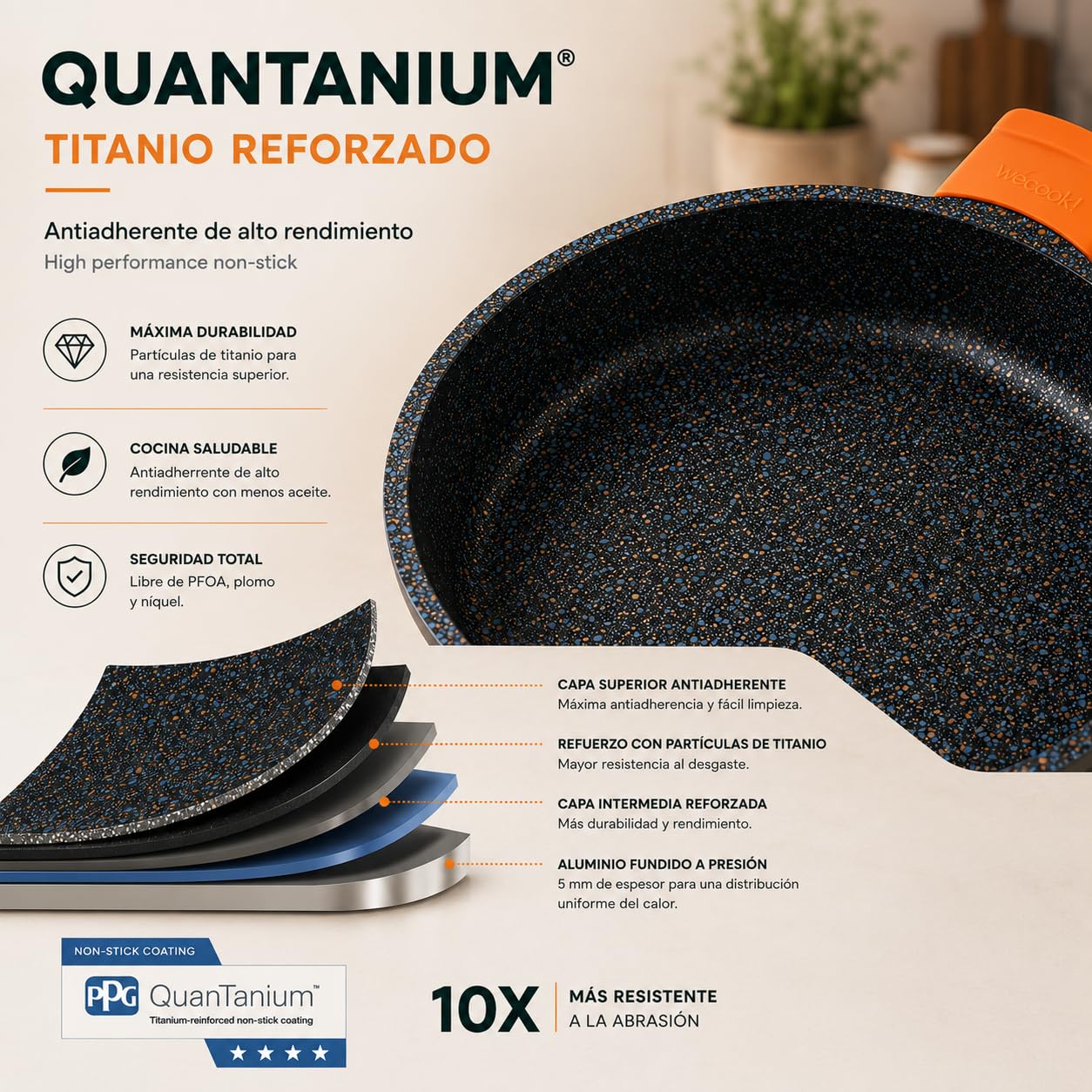 WECOOK! Ecochef Casserole Profonde, Induction, Couvercle en Verre 24cm, Antiadhésive QUANTANIUM Écologique sans PFOA, Fonte d'Aluminium, Épaisseur 5mm, Poignées en Silicone, Vitrocéramique, Four