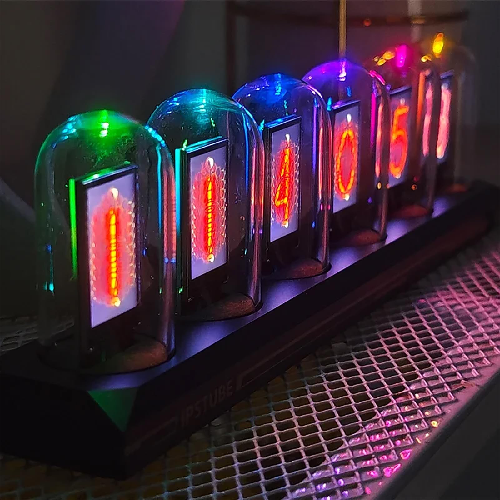 Orologio a tubo Nixie vintage, orologio a tubo luminoso IN-12, orologio da tavolo Steampunk Nixie, orologio LED digitale creativo con copertura antipolvere in vetro, orologio con base in legno massell