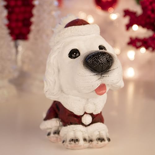 Miniatura 6 de Clever Creations Figura decorativa de resina de Navidad, decoración festiva del hogar para mesas y estantes, cachorro blanco