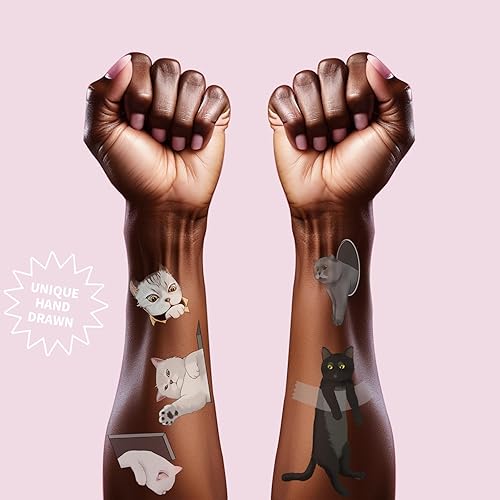 Miniatura 2 de Discorty Wayward Cat Party Supplies - Tatuajes temporales - Tatuajes de papel de aluminio con purpurina  Diseño hecho a mano  Impermeable, duradero