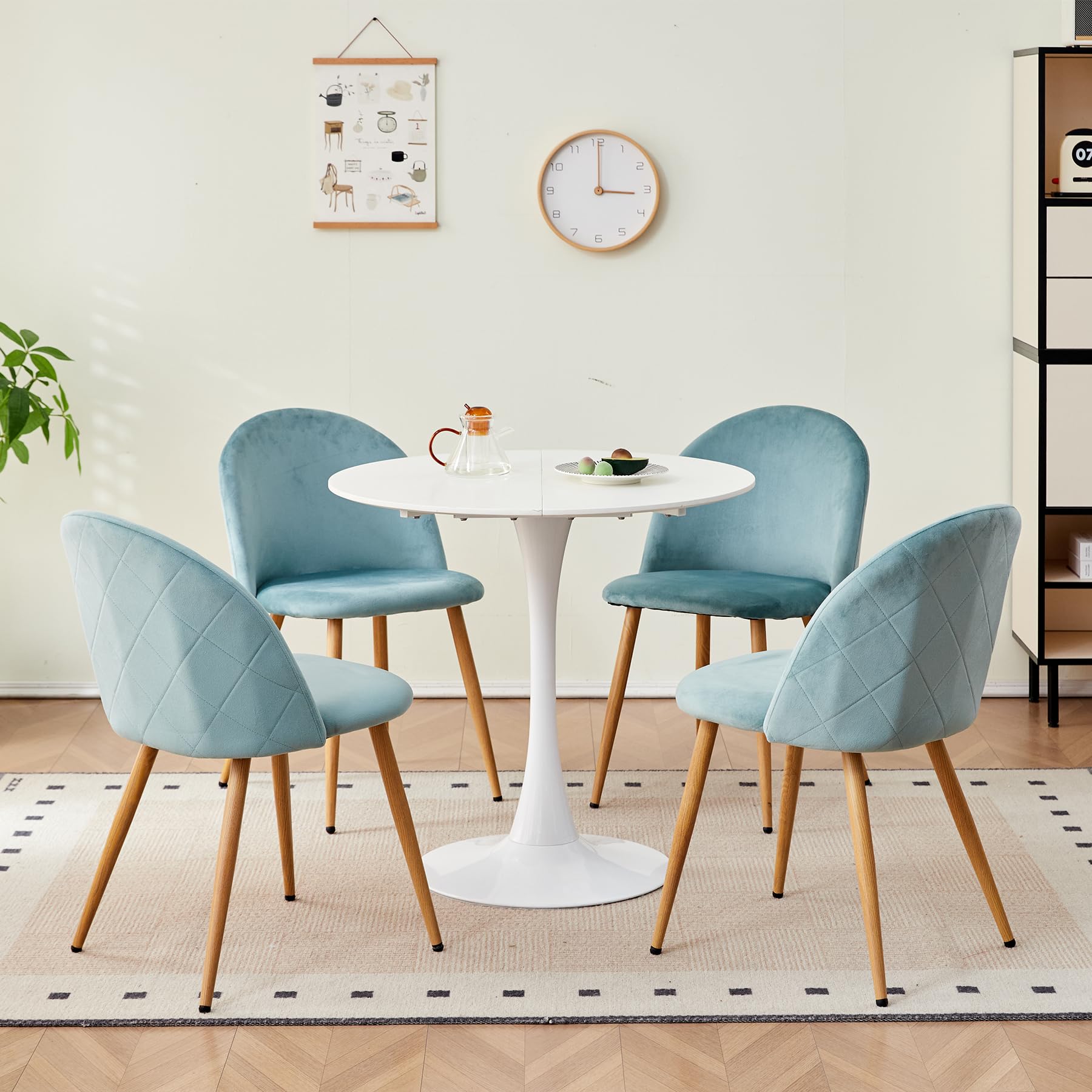 Juego de 4 Sillas de Comedor de Terciopelo, Silla de Cocina Moderna Tapizada con Patas de Metal, Sillas de Mediados de Siglo para Comedor, Cocina, Sala de Estar (Verde)