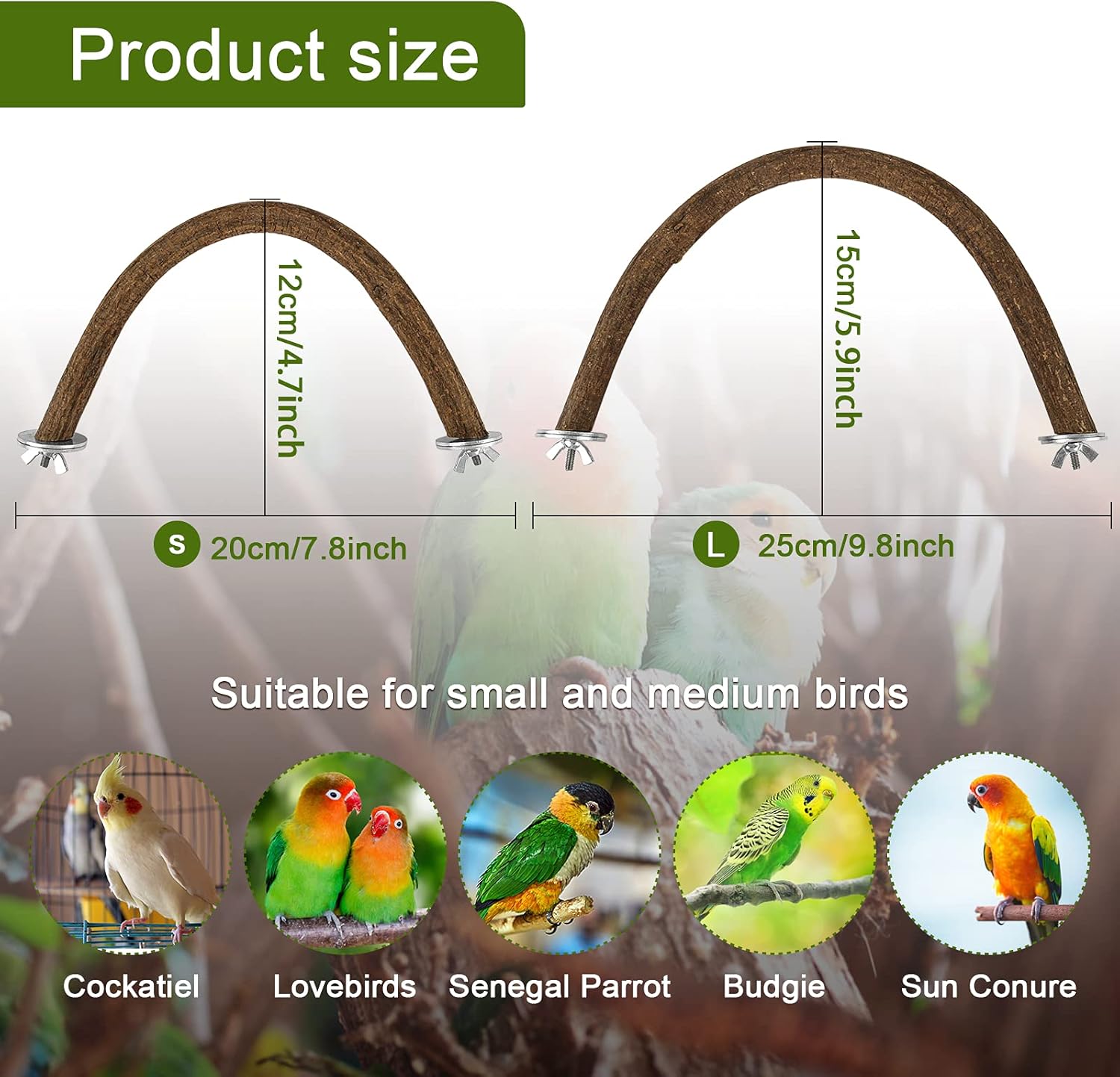 RYPET Parrot Bird Natural Wood Stand Perch Swing, U Shape