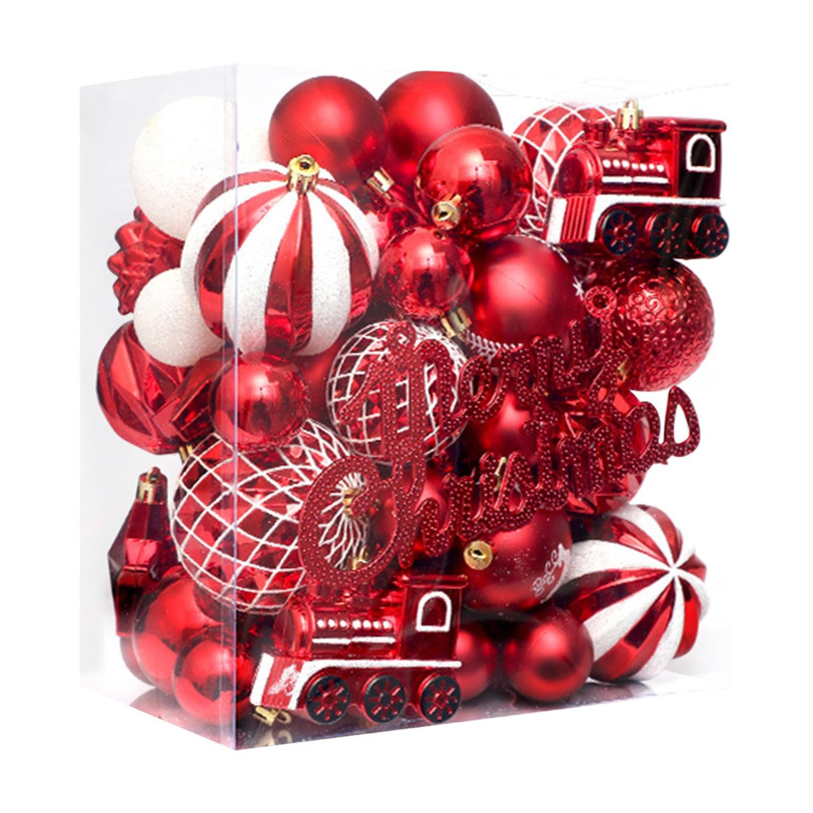 Boules de Noël rouge et blanc en lot de 65 pièces pour décorations de fêtes