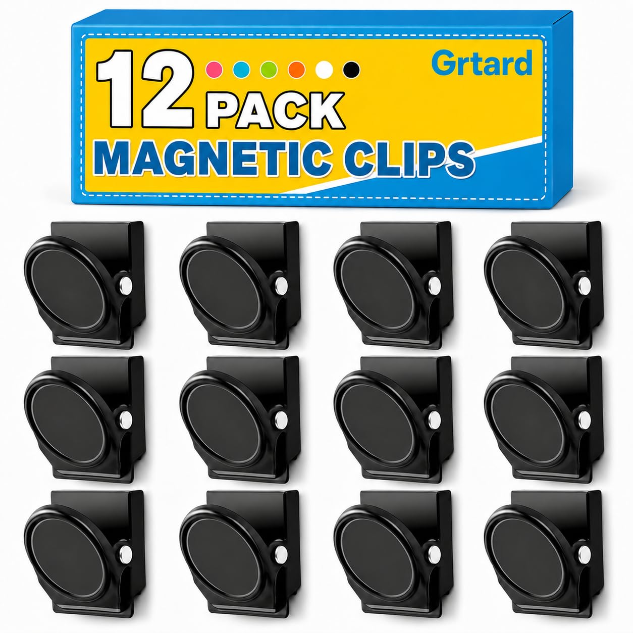 Grtard Magnetische Clips, starke Kühlschrankmagnete, magnetische Metall-Clips zum Aufhängen, robuste Magnet-Clips, perfekt für Notizlisten, Foto-Displays, Zuhause, Schule, Büro, Schwarz, 12 Stück