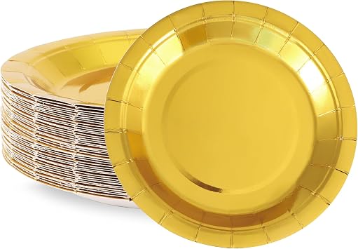 Gold Birthday Tableware, 50 Pieces, Paper Plates 7 Inches