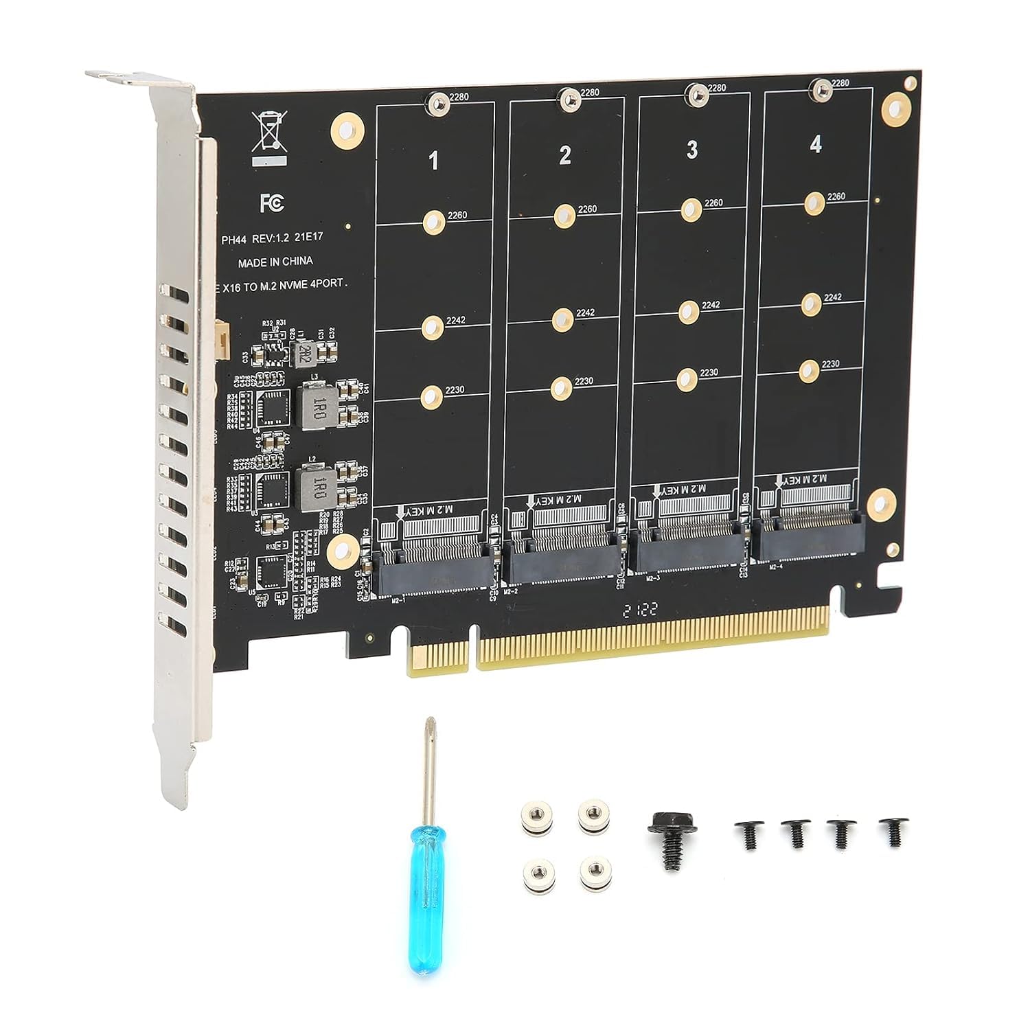 SaiRetail.Com 4 Port NVMe to PCIe Host Controller Expansion Card, M.2 NVME to PCIe X16 Adapter, Support 2230 2242 2260 2280, System Free Drive, 4×32Gbps, with Mounting Accessories (ph44)-picture-30