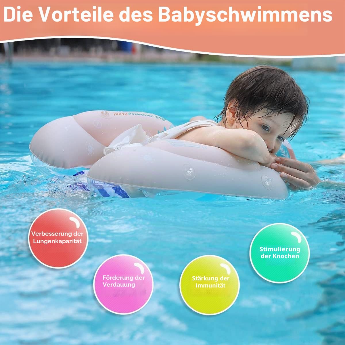 Schwimmring Baby ab 6-36 Monate, Schwimmring mit Sonnendach Entfernbar, Aufblasbare Schwimmtrainer mit Anti-Umkippen Float