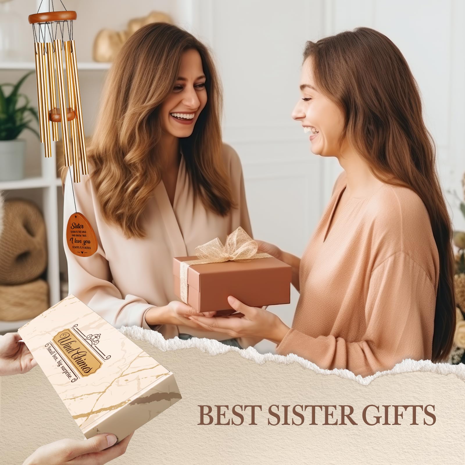 Cadeau d'anniversaire pour sœur, carillon éolien, idée cadeau pour sœur, cadeau pour Noël, grande sœur pour filles, cadeaux de sœur de la part de sœurs, 64,8 cm