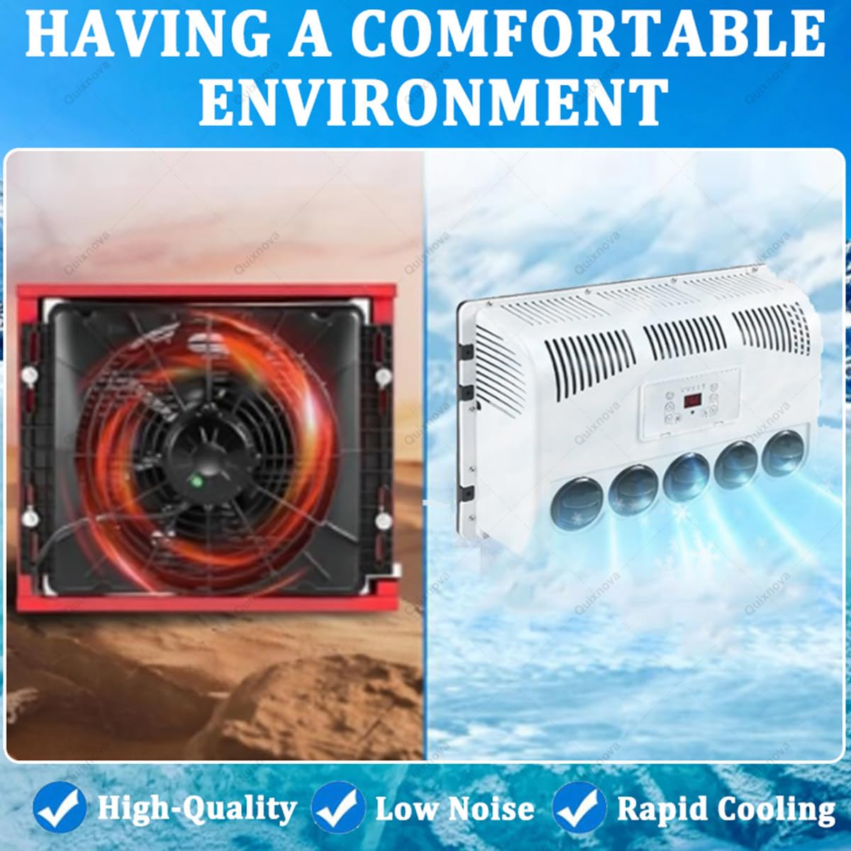 unità di climatizzazione Split per Camper - Condizionatore d'Aria per Cabina Camion 12V/24V Kit di climatizzazione Split Raffreddamento rapido per Camper, furgoni, autocarri, Gru Black-24V