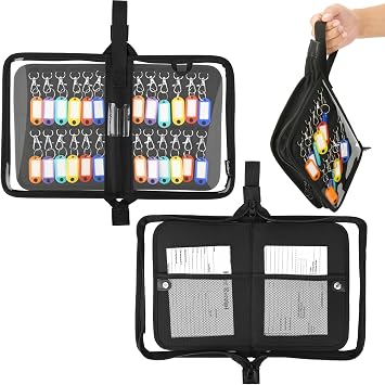 Homakover Portable Zippered Key Organizer with Handle, Waterproof Key Binder with 24 Hooks and Tags, Keys Manager for Real Estate Sales, Hotels, Car Rental