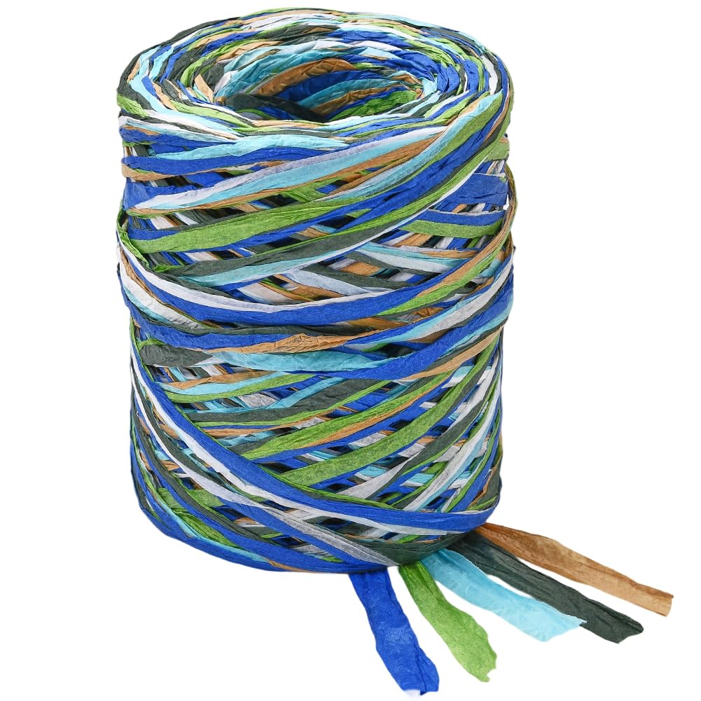 SOFPLATE 262.5 Feet Raffia Craft Ribbon Paper Twine Raffia Ribbon Green Assorted Colorful Flat Segment Dyed Woven Decorative Wrap Cord String Roll Accessories for Party Favor Cards Gift DIY Packaging