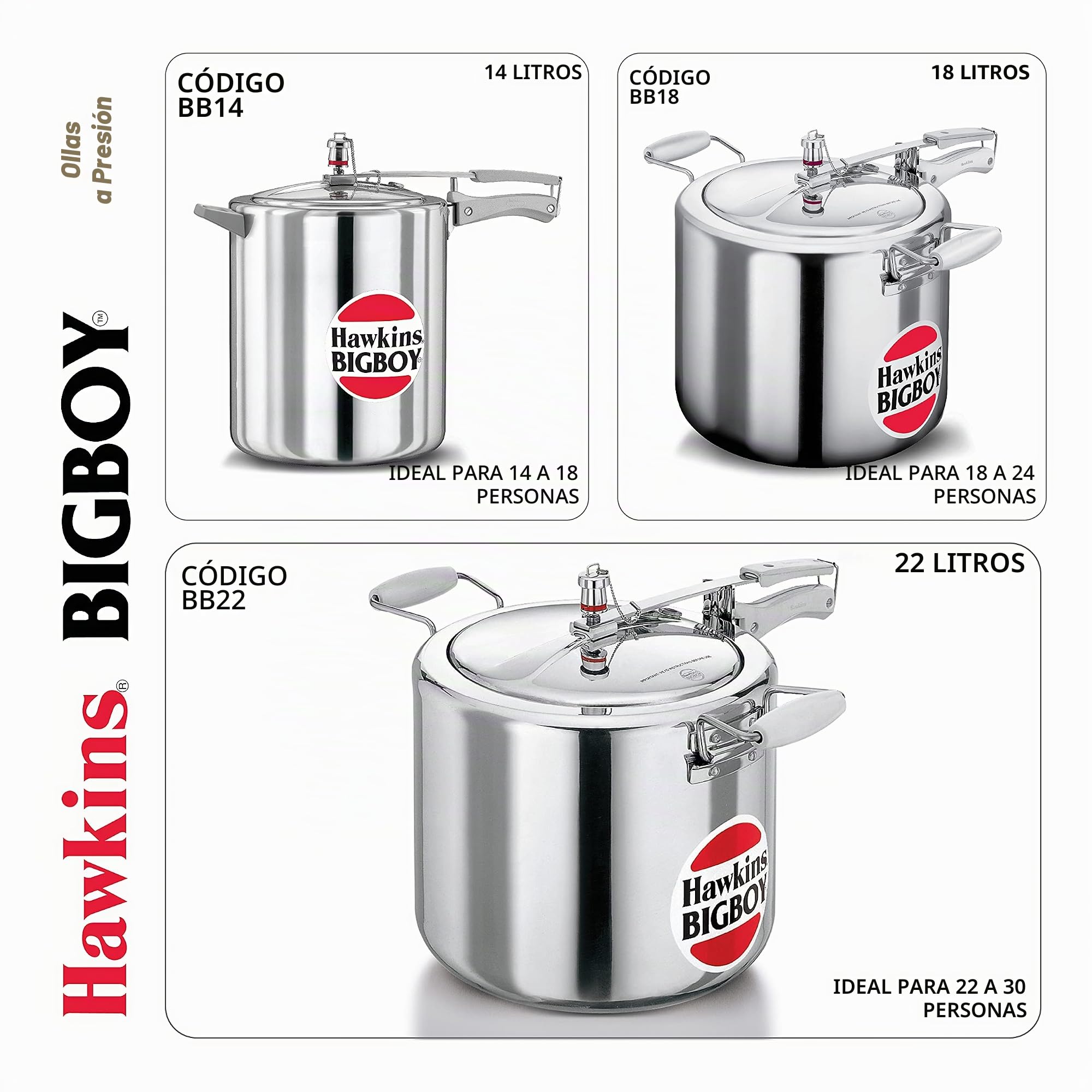 Hawkins Bigboy BB14 - Olla a presión, 14 litros, color plateado