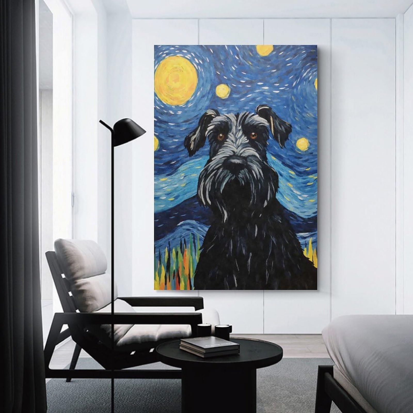 Junmoney Unframe-Style-22 Canvas Art Print Giant Schnauzer Starry, 16X24inch(40X60cm), For Contemporary Homes, Apartments Or Offices, Decorative Canvas Decor For Home Updates