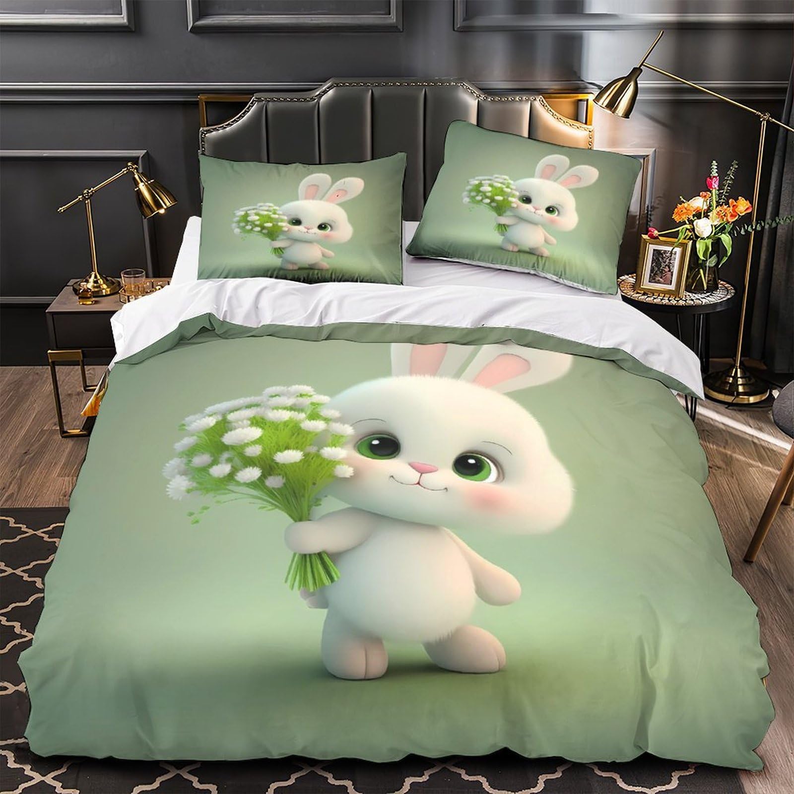 Housse de Couette Lapin Hypoallergénique Douce et Résistante en Microfibre