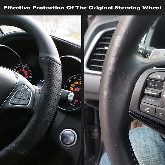 Leather Steering Wheel Wrap Car Steering Case Stitch Steering Wheel Cover Fit for Suzuki Jimny 2015 2016 2017 2018,Blue