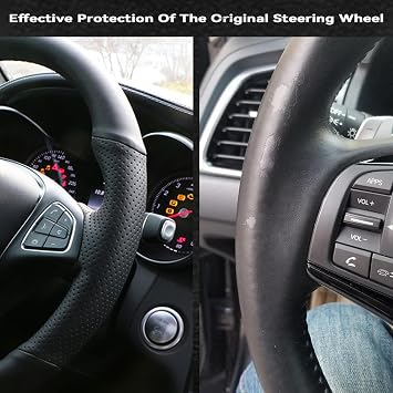 Leather Steering Wheel Wrap Car Steering Case Stitch Steering Wheel Cover Fit for Suzuki Jimny 2015 2016 2017 2018,Blue