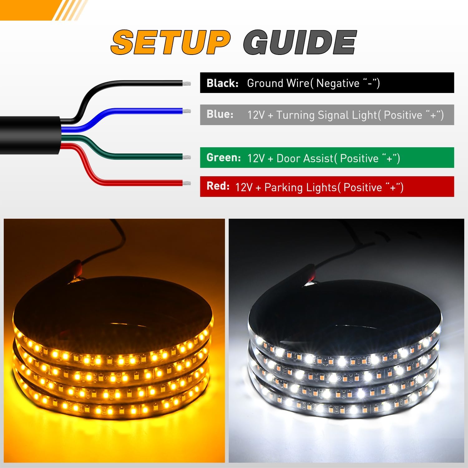 GOOACC Truck Running Board Lights - 2PCS 70 Inch DRL LED Side Maker Light Kits for Extended and Crew Cab Trucks Pickup White Courtesy Amber Sequential Turn Signal Lighting Strips